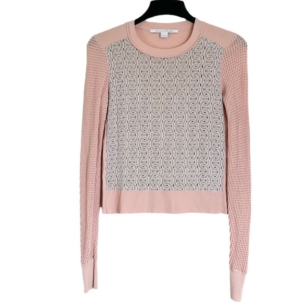Diane Von Furstenberg Crochet Lightweight Long Sleeve Crewneck Sweater - Picture 2 of 6